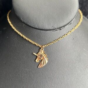 VINTAGE RARE 1970’s 18K GOLD PLATED UNICORN NECKLACE ROPE CHAIN DIAMOND CUT